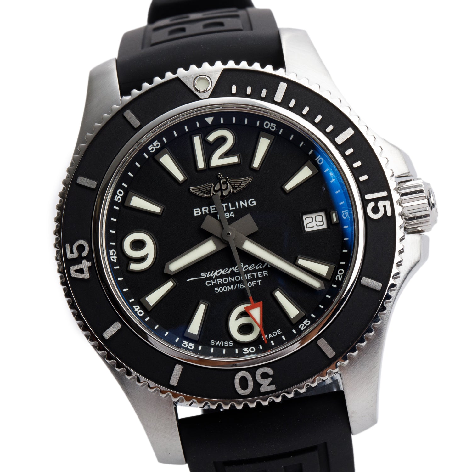 Breitling Stainless Steel Superocean 42 MM Automatic Watch Black Dial A17366 w/ Box & Papers