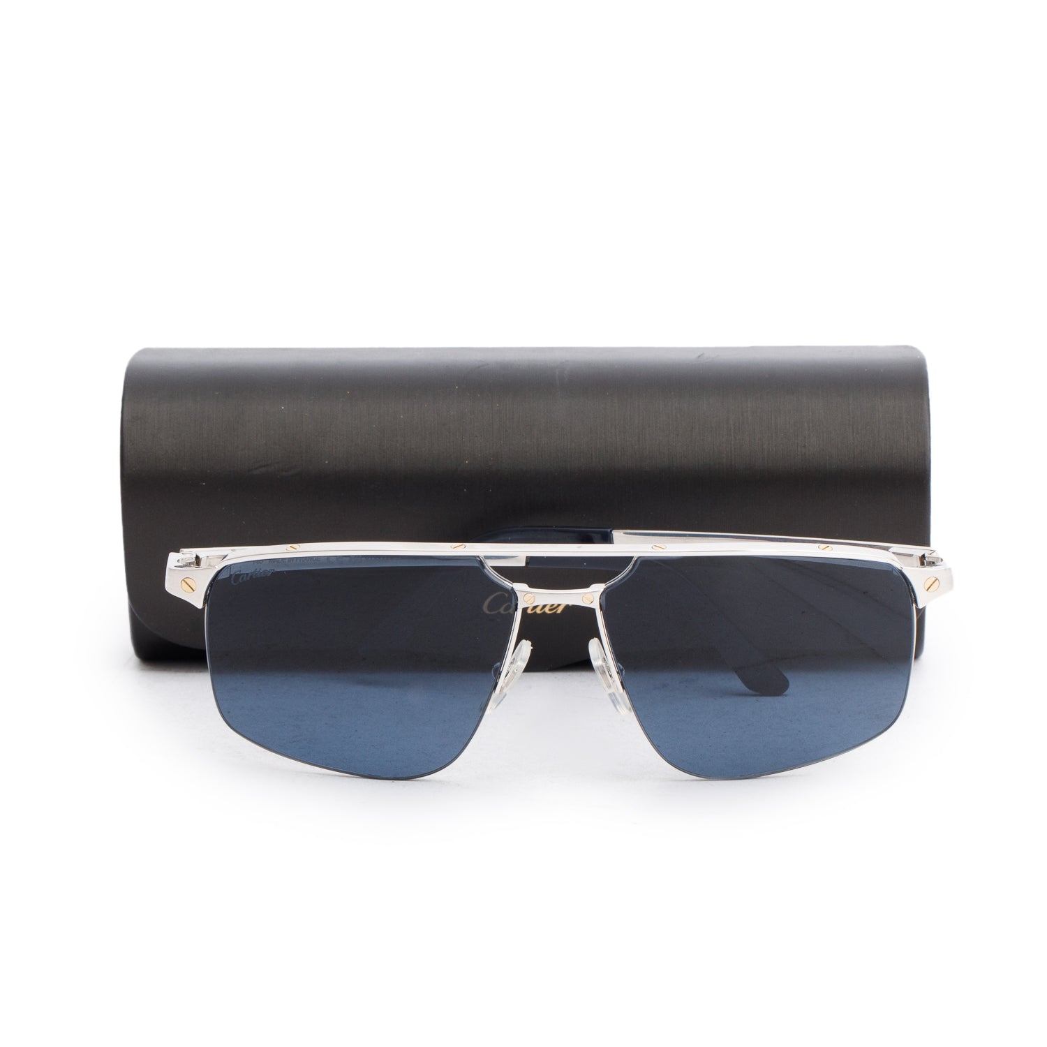 Cartier CT0385S Two-Tone Metal Santos De Navigator Aviator Sunglasses w/ Case