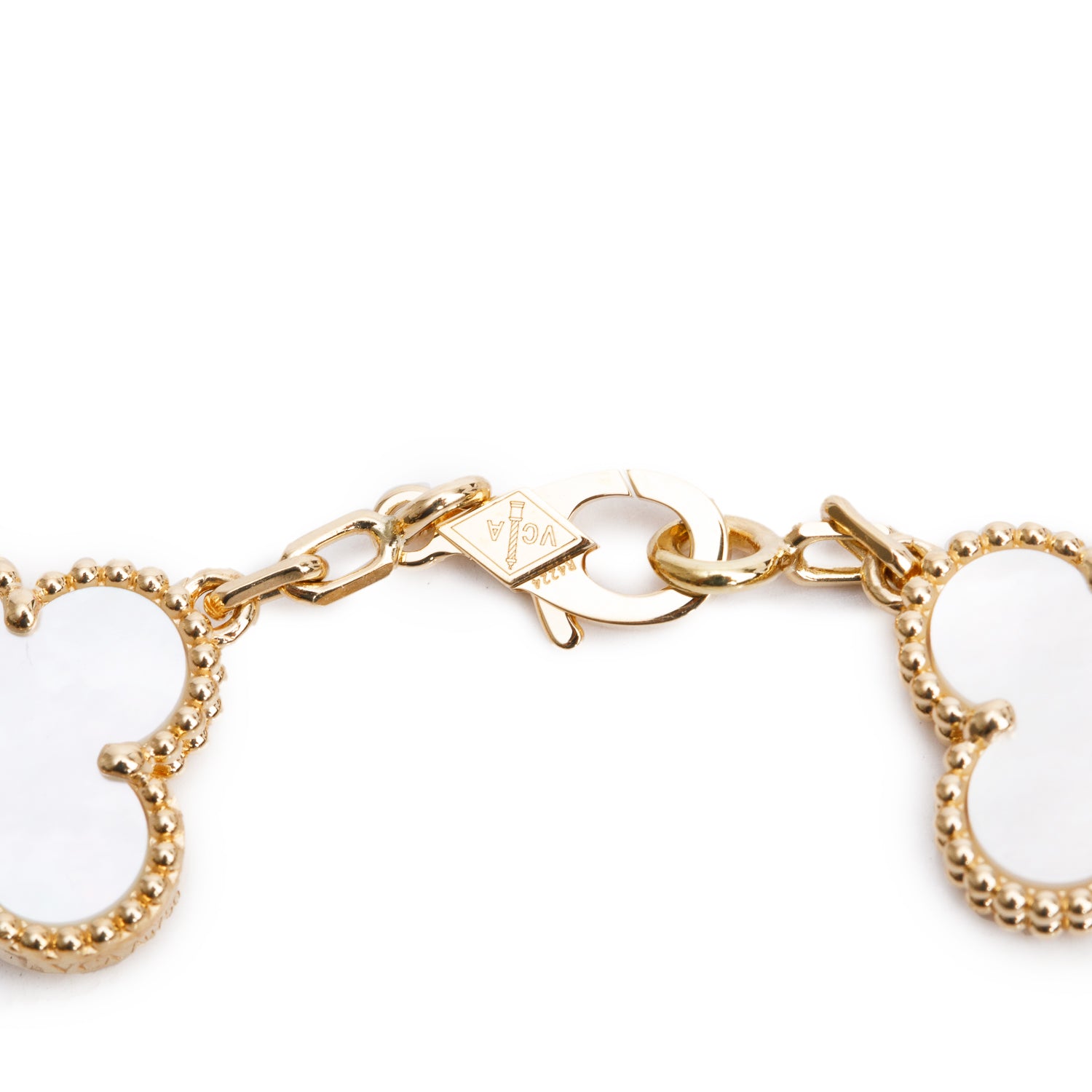 Van Cleef & Arpels 18k Yellow Gold Vintage Alhambra 5 Motif Mother of Pearl Bracelet w/ Box & Certificate