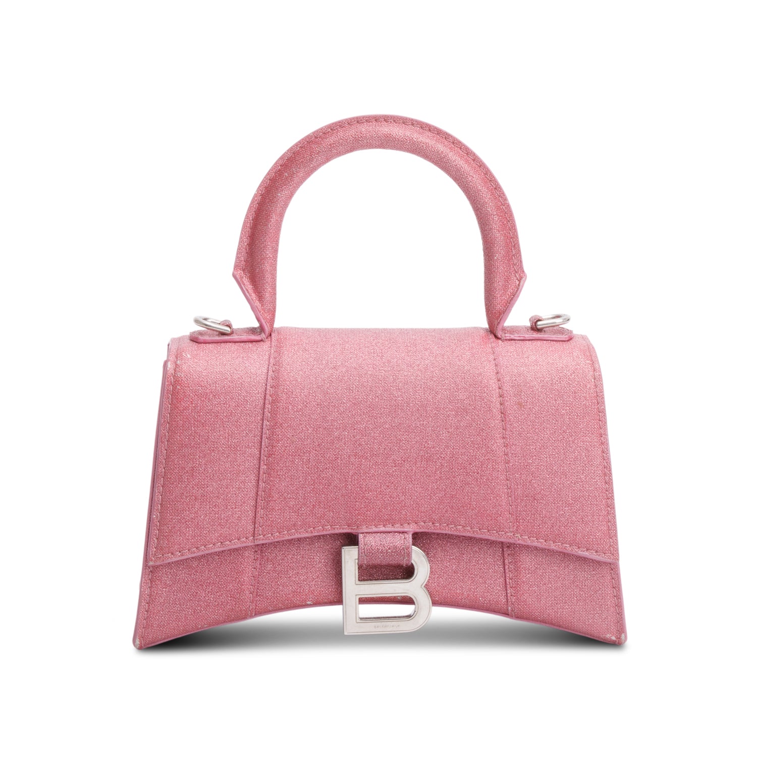 Balenciaga Pink Glitter XS Hourglass Top Handle Bag w/ Strap