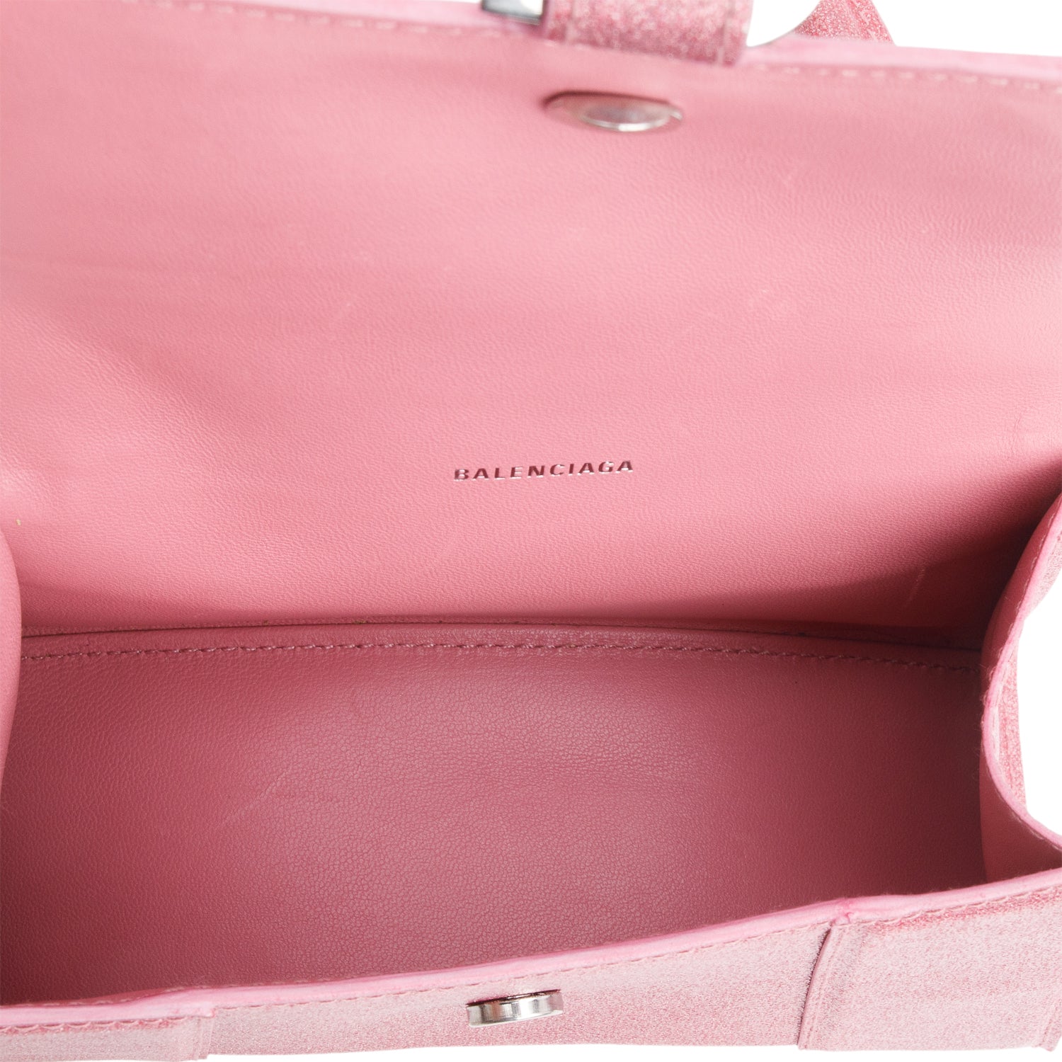 Balenciaga Pink Glitter XS Hourglass Top Handle Bag w/ Strap