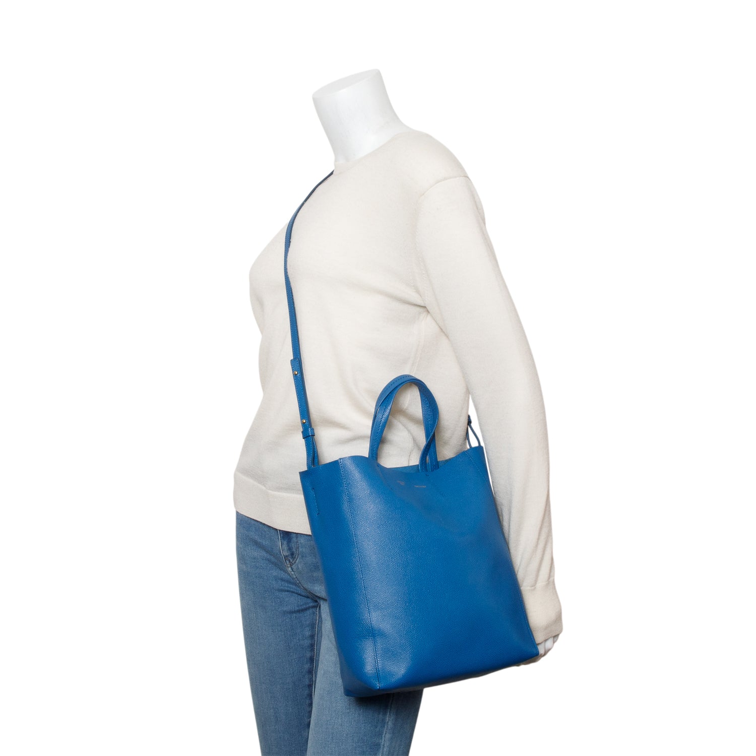Celine Blue Grained Calfskin Small Vertical Cabas Tote w/ Strap