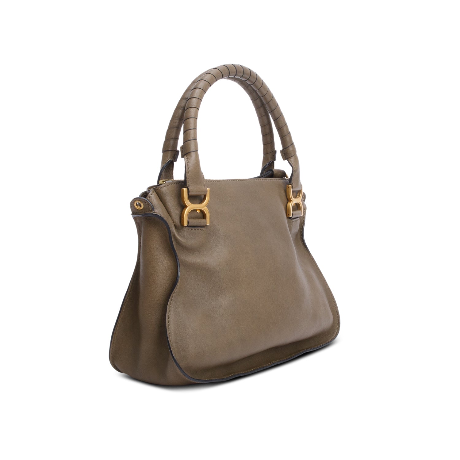 Chloe Khaki Studded Medium Marcie Satchel w/ Strap & Authenticity Card