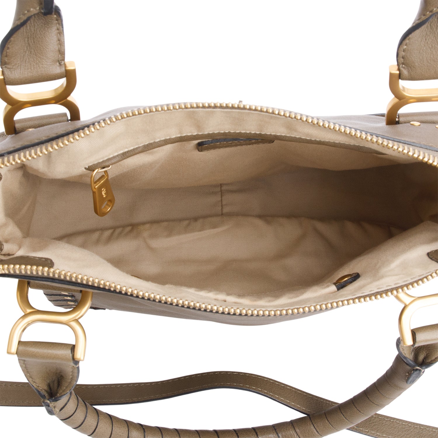 Chloe Khaki Studded Medium Marcie Satchel w/ Strap & Authenticity Card