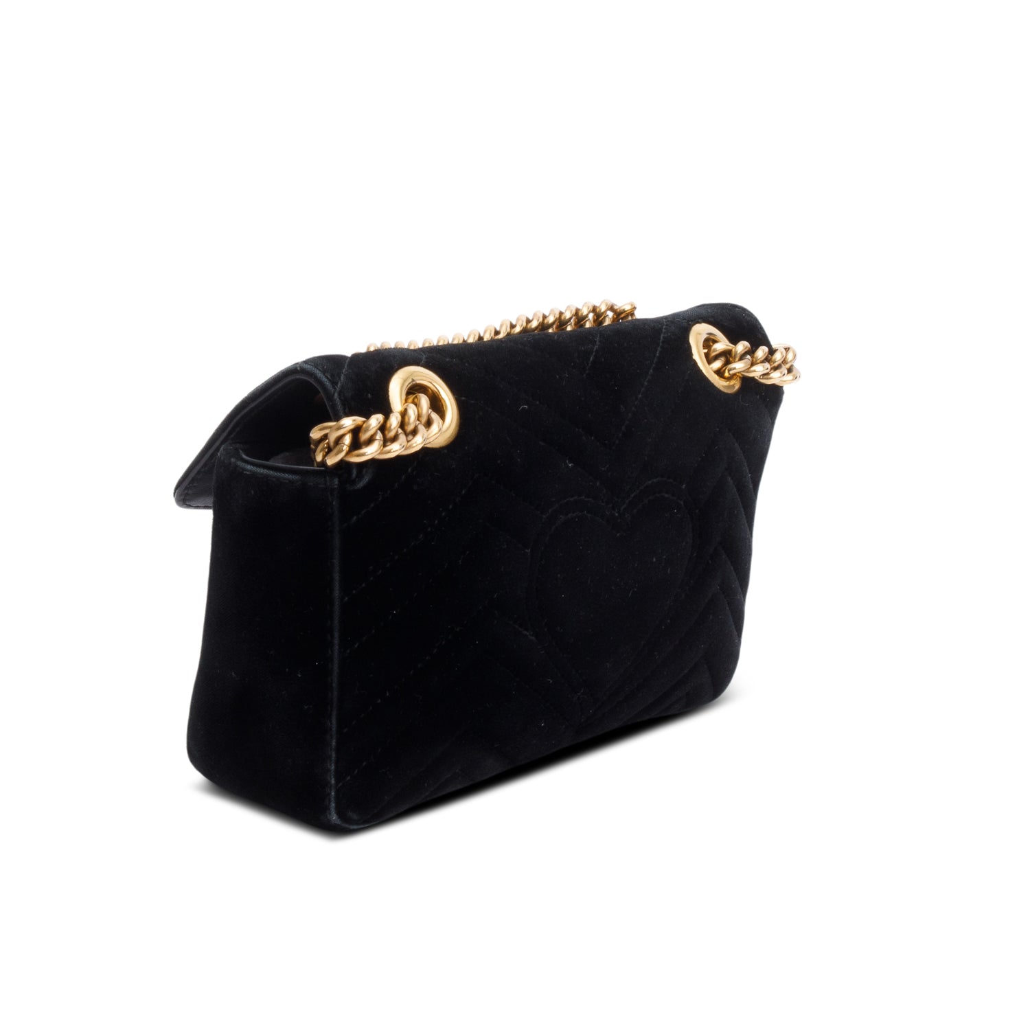 Gucci Black Velvet Matelasse Small GG Marmont Shoulder Bag
