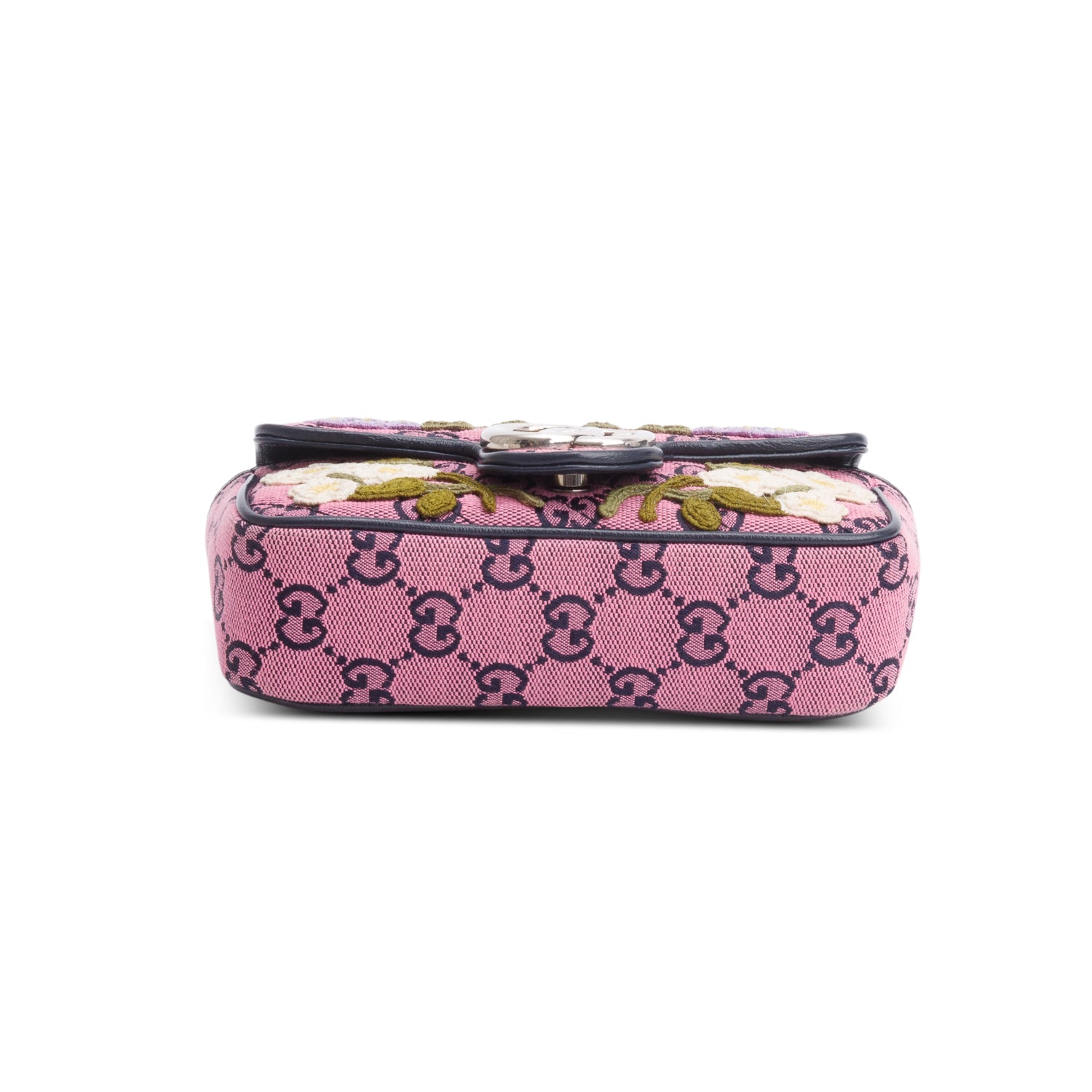 Gucci Pink Monogram Matelasse Floral Embroidered Super Mini GG Marmont Shoulder Bag