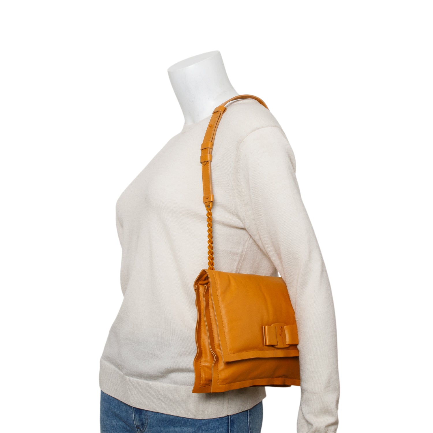 Salvatore Ferragamo Orange Calfskin Medium Viva Bow Shoulder Bag