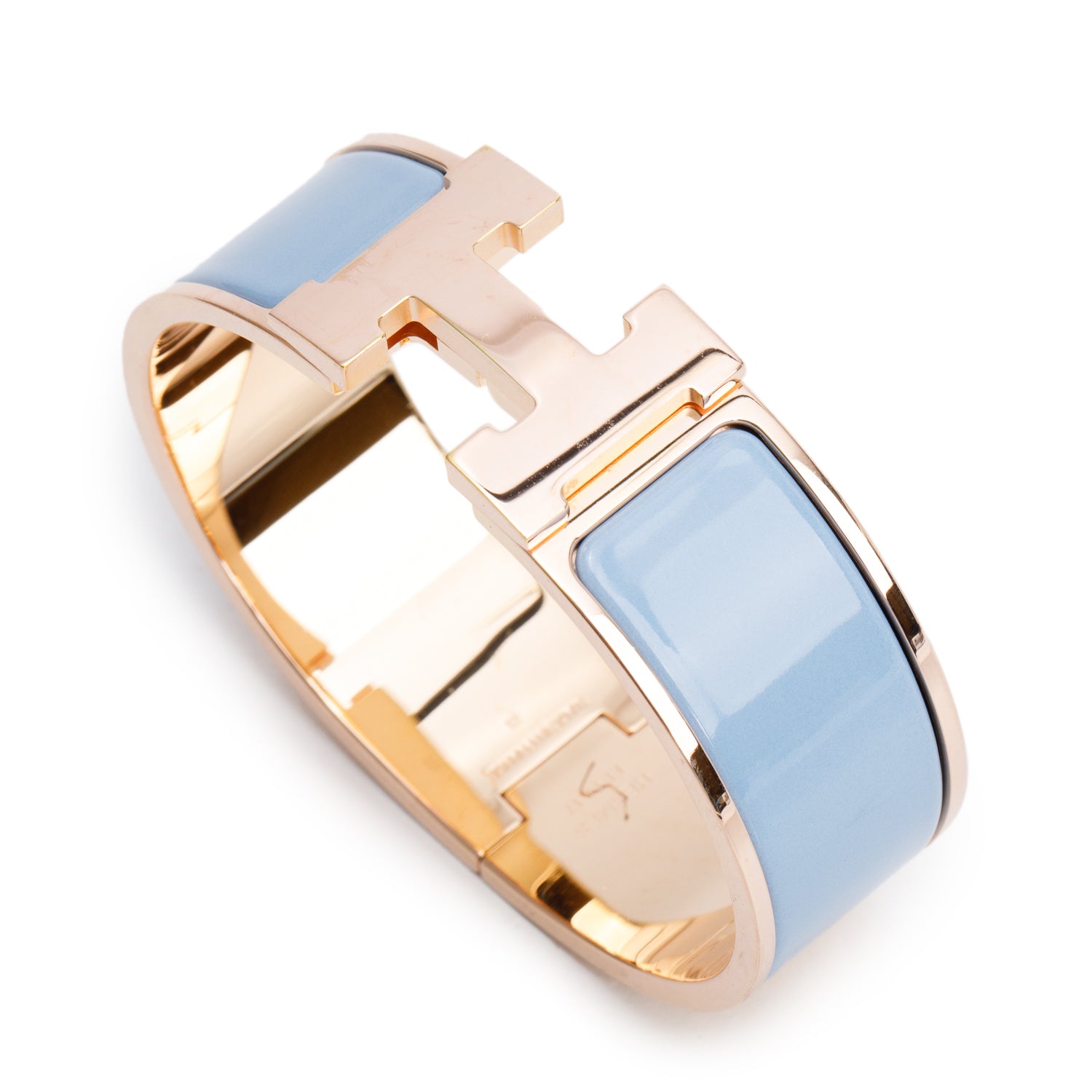 Hermes Rose Gold-Plated Blue Enamel Clic Clac H Bracelet