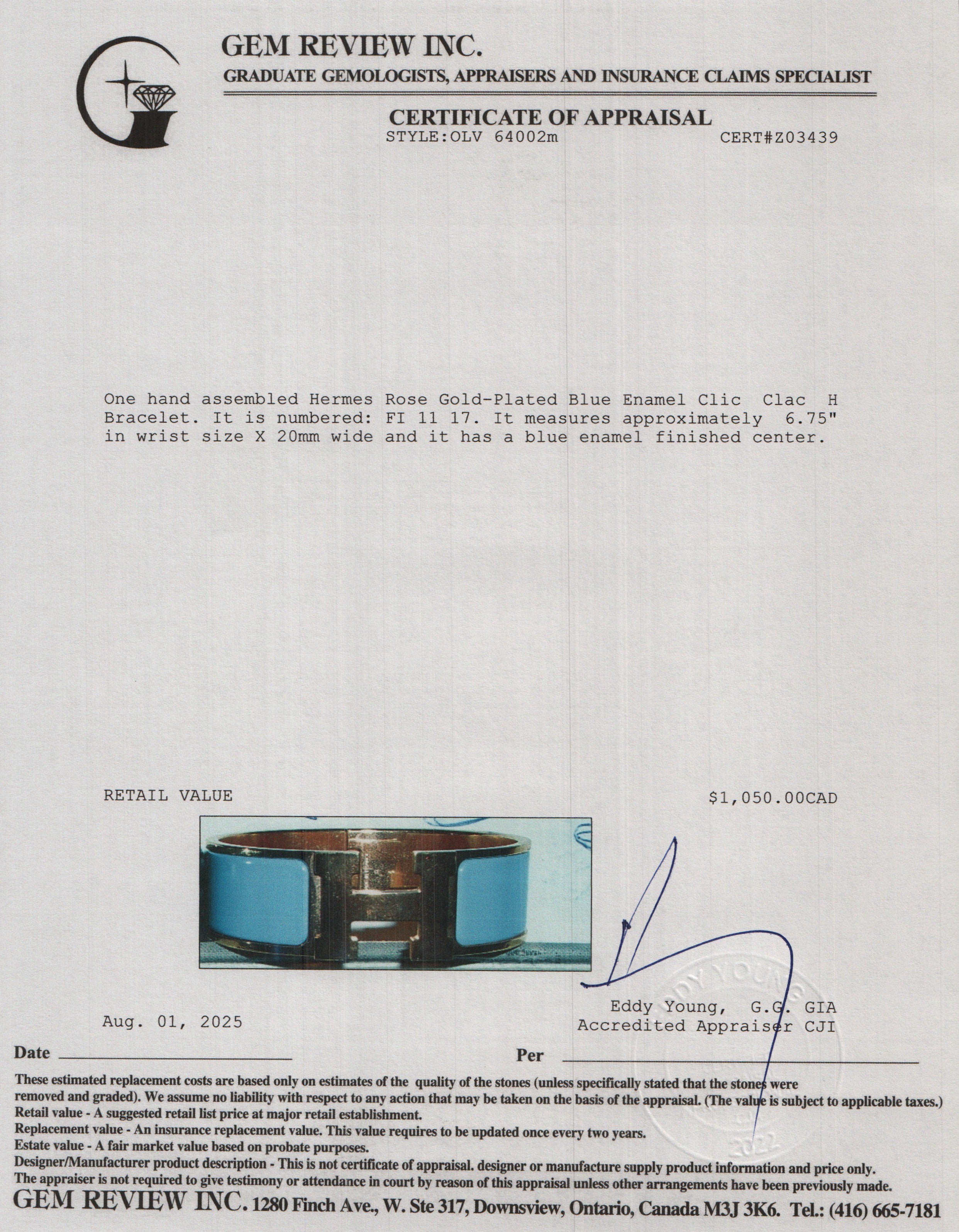 Hermes Rose Gold-Plated Blue Enamel Clic Clac H Bracelet