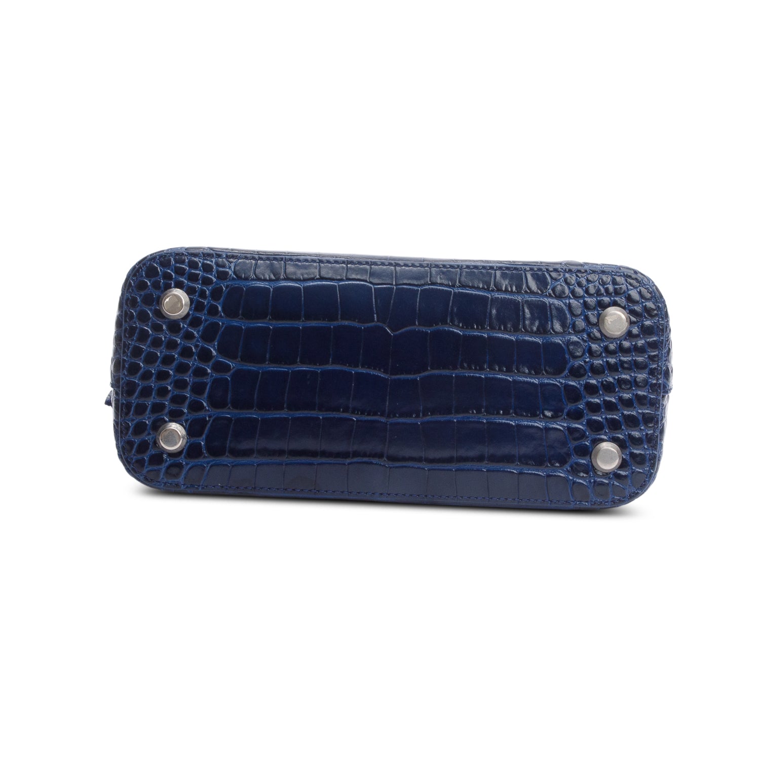 Balenciaga Navy Shiny Calfskin Logo Croc Embossed S Ville Top Handle Bag w/ Strap