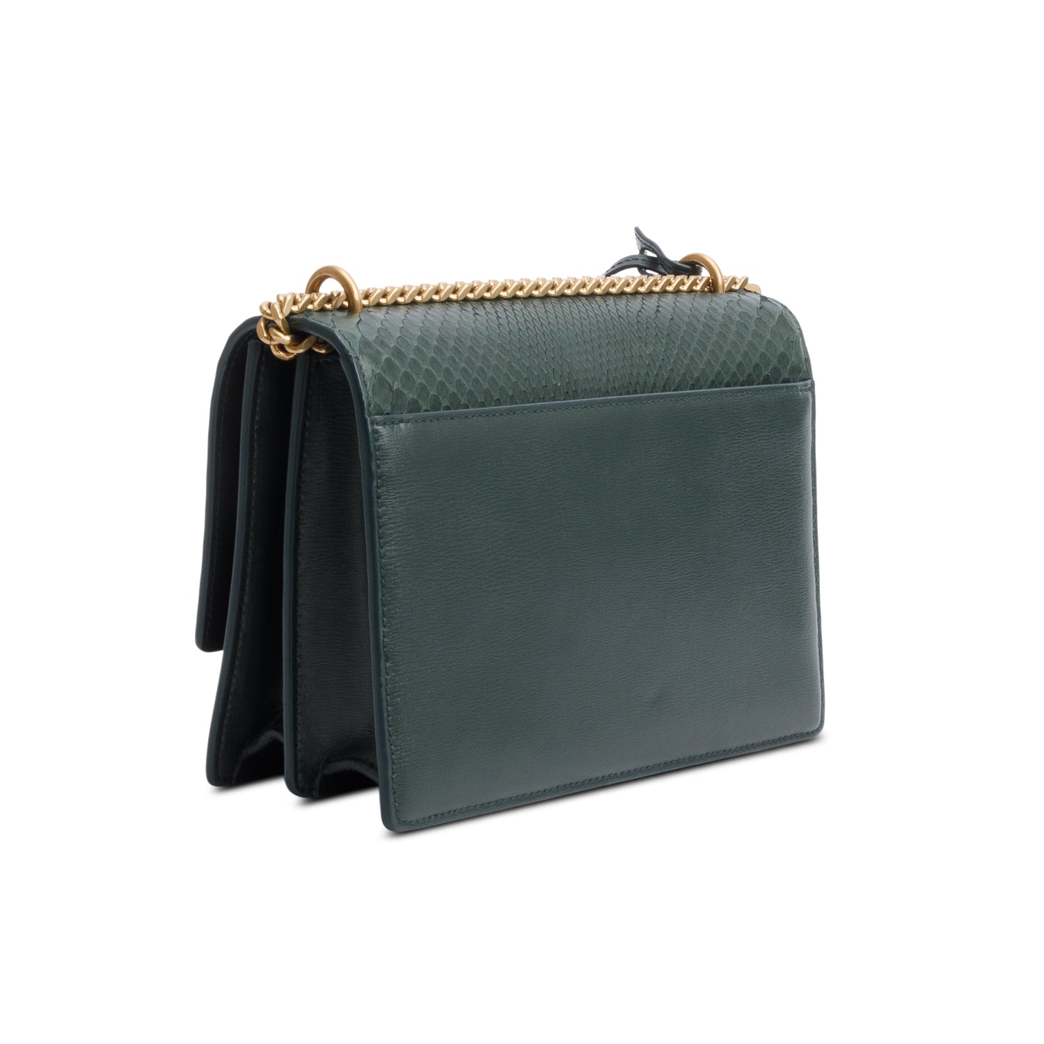 Saint Lauren Green Python Embossed Medium Sunset Shoulder Bag