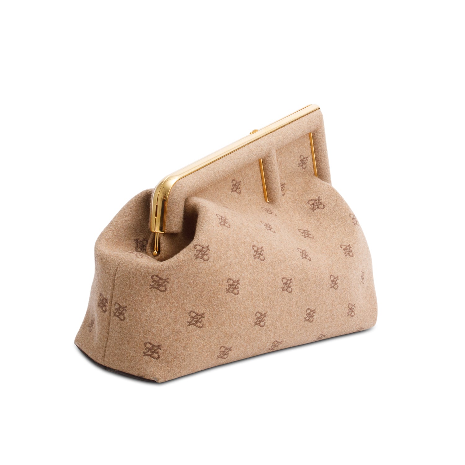 Fendi Beige Flannel Karligraphy Embroidered Medium First Bag w/ Strap