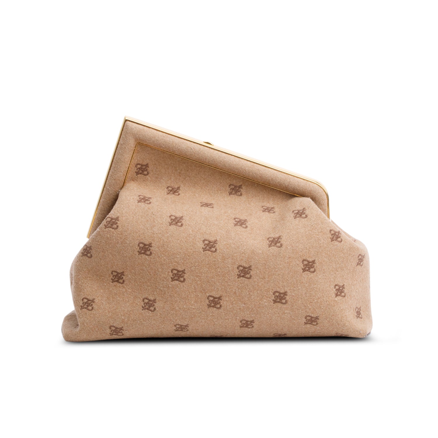 Fendi Beige Flannel Karligraphy Embroidered Medium First Bag w/ Strap