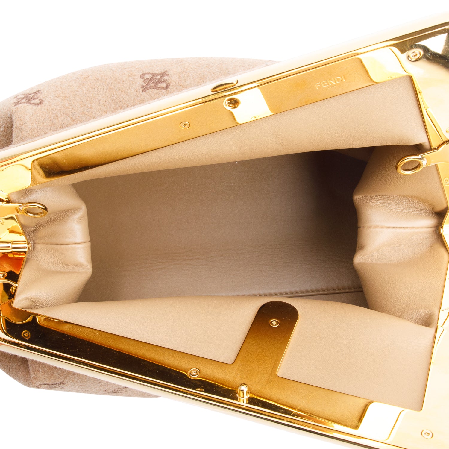 Fendi Beige Flannel Karligraphy Embroidered Medium First Bag w/ Strap