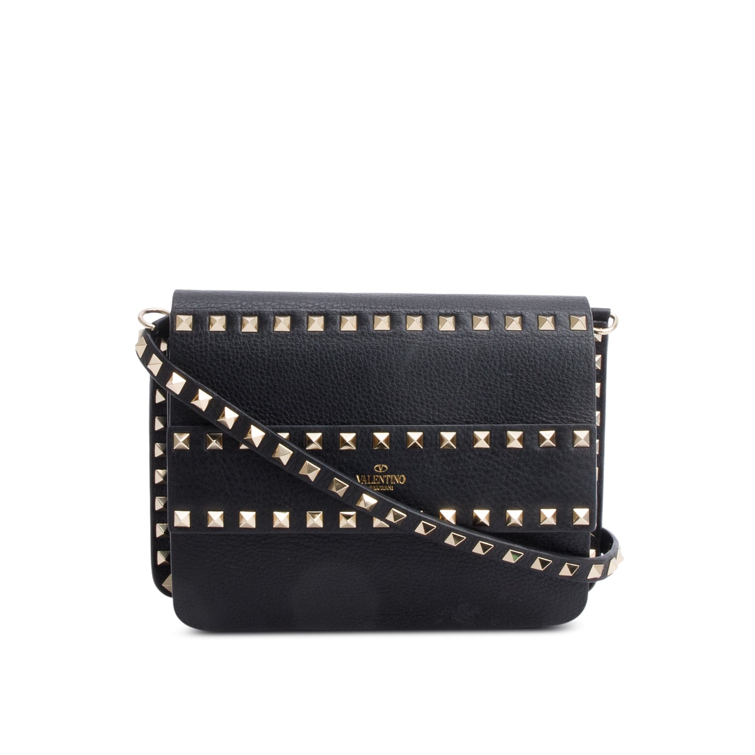 Valentino Garavani Black Small Leather Rockstud Bag w/ Strap