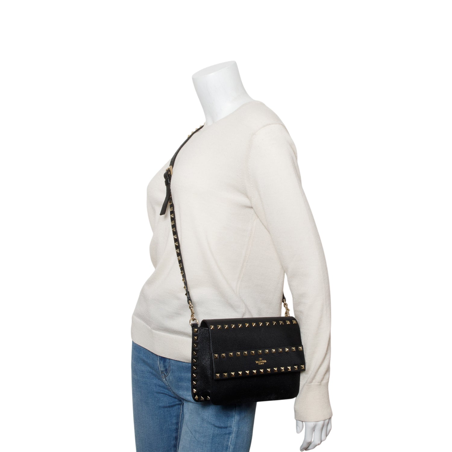 Valentino Garavani Black Small Leather Rockstud Bag w/ Strap