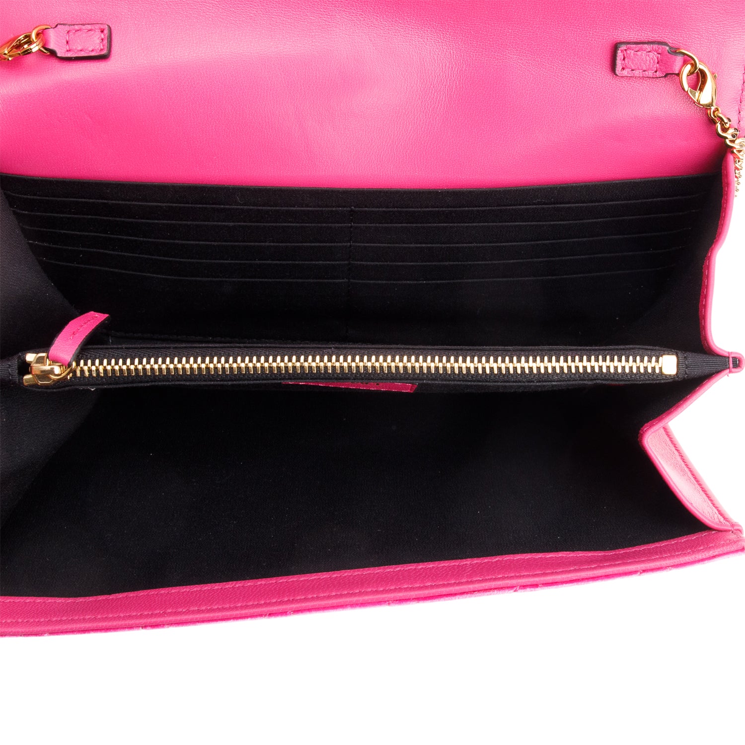 Versace Pink Velvet Quilted Medusa Wallet on Chain w/ Box