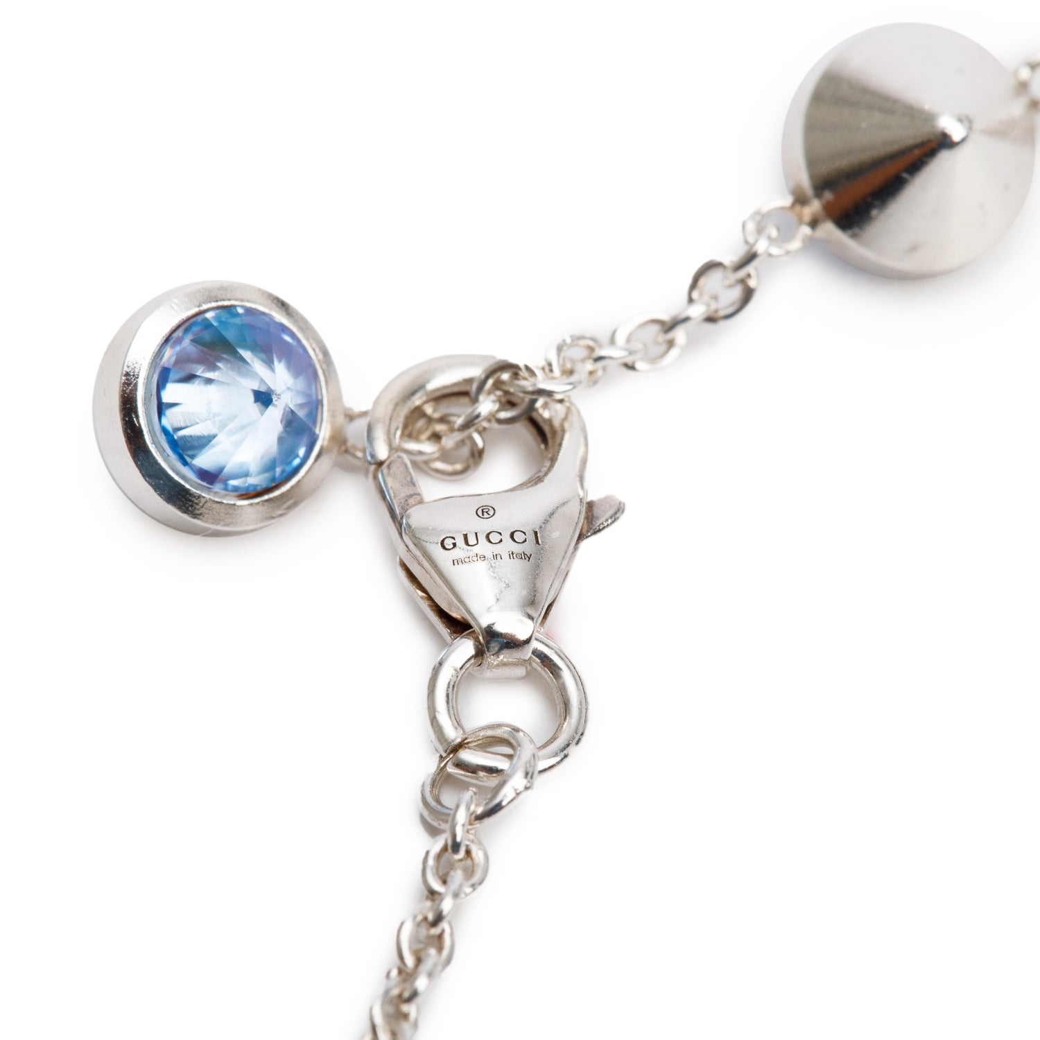 Gucci Sterling Silver Blue Cubic Zircoina Blind for Love Pendant Necklace w/ Box