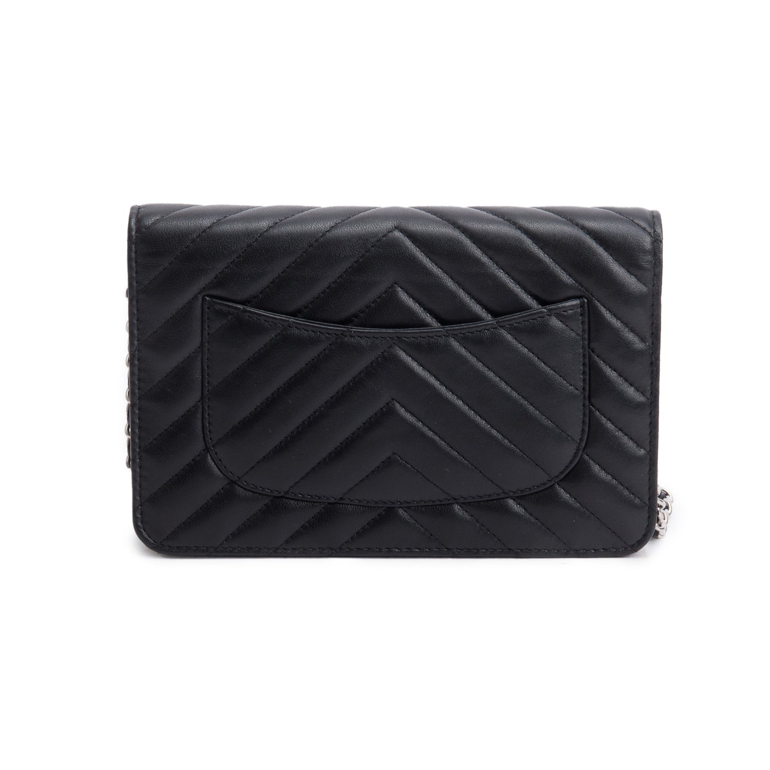 Chanel 2022 Black Chevron Lambskin Wallet on Chain w/ Box & Receipt