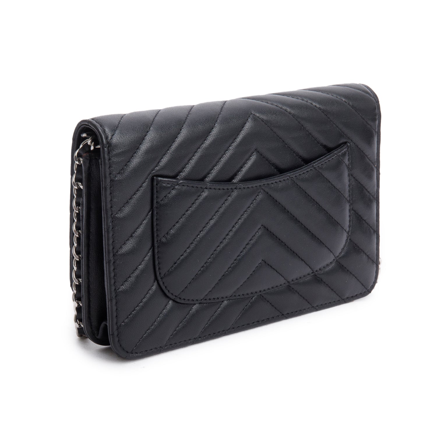 Chanel 2022 Black Chevron Lambskin Wallet on Chain w/ Box & Receipt