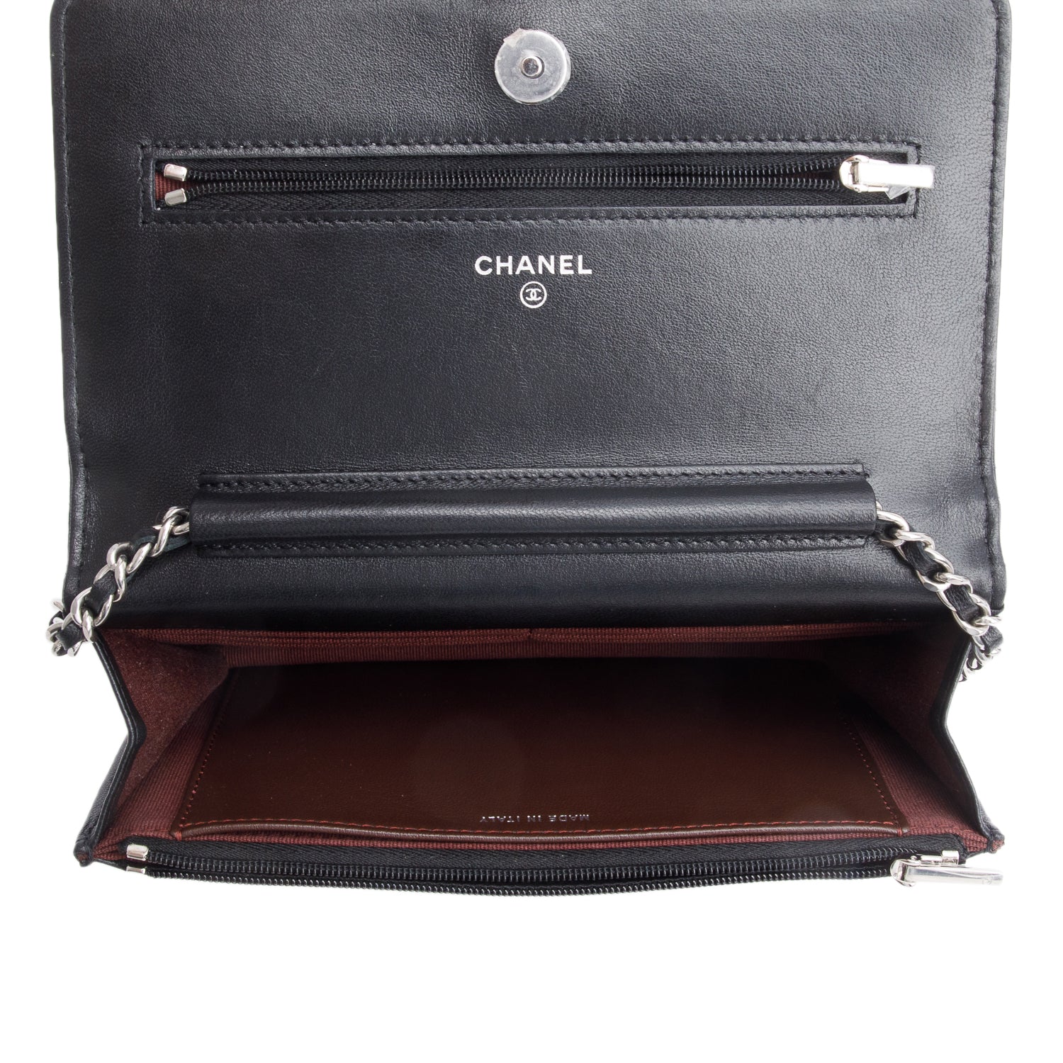 Chanel 2022 Black Chevron Lambskin Wallet on Chain w/ Box & Receipt