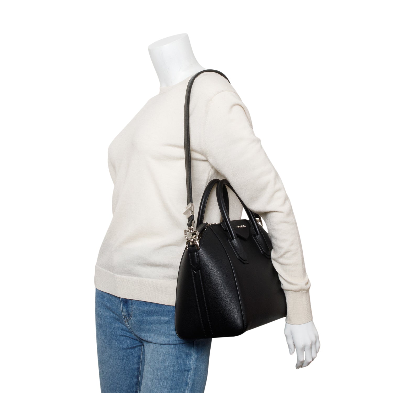 Givenchy Black Medium Grained Leather Antigona Bag w/ Strap