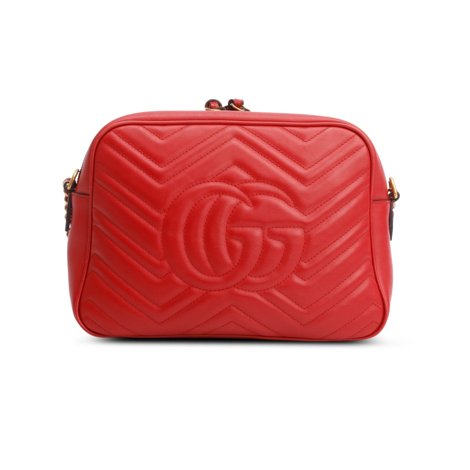 Gucci Red Calfskin Medium GG Marmont Chain Shoulder Bag w/ Box