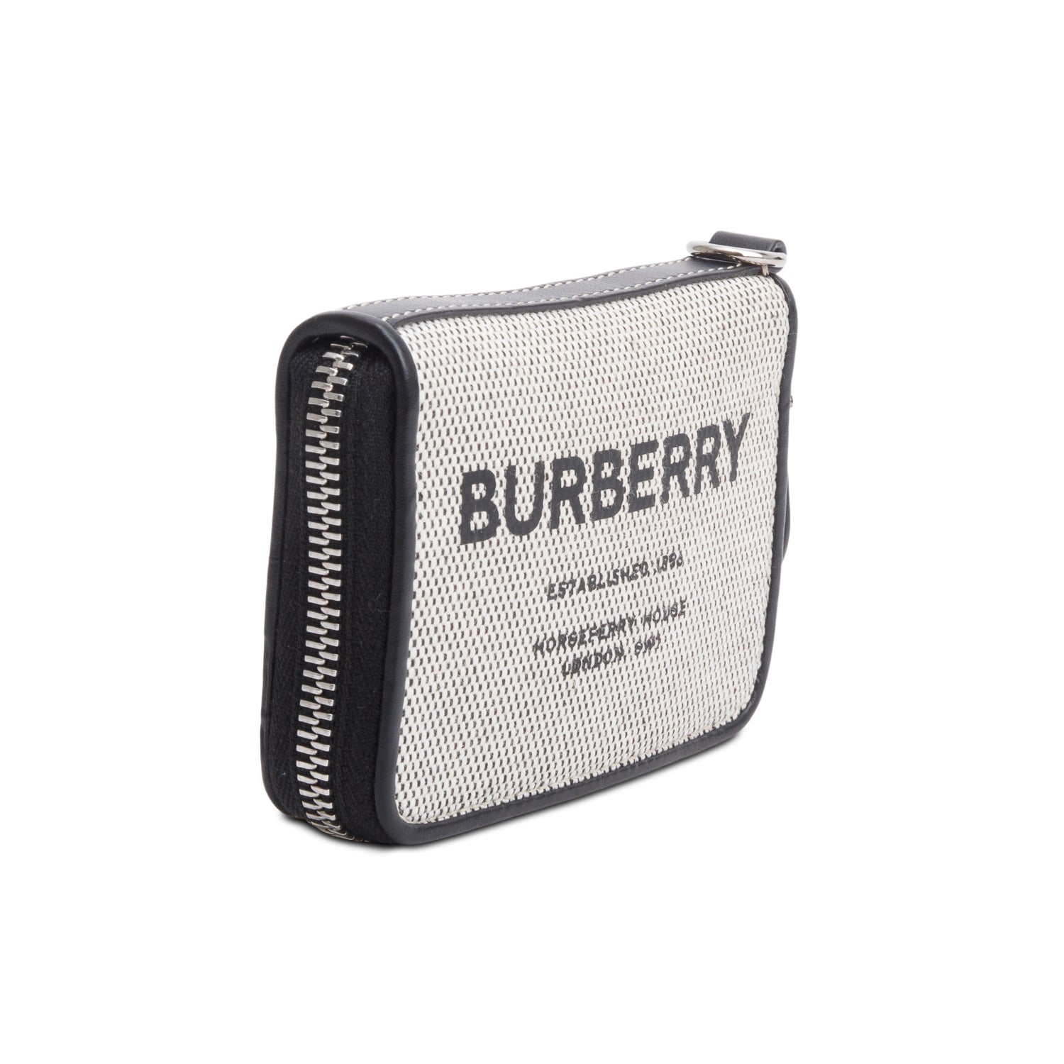 Burberry Canvas & Black Leather Zip Wallet w/ Strap