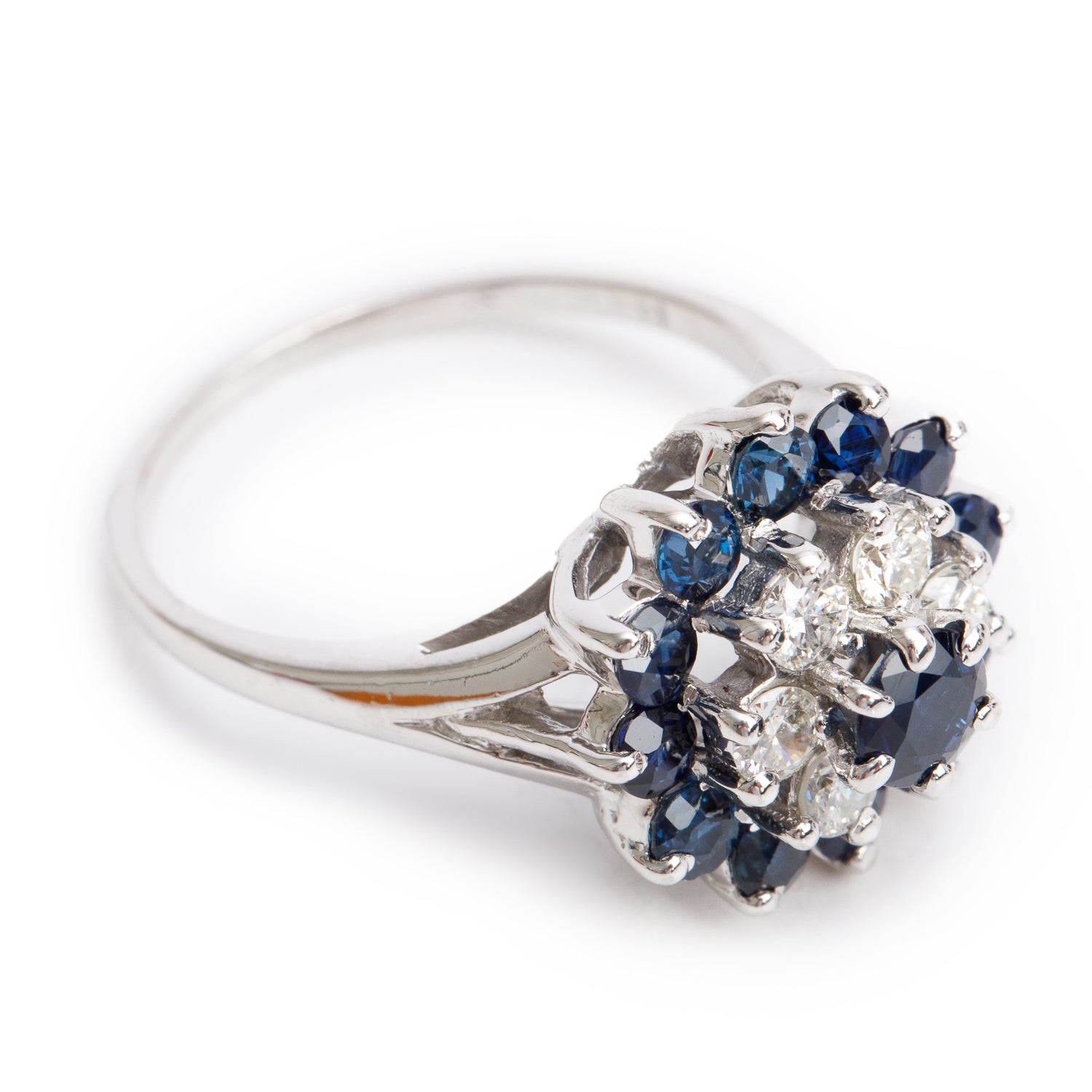 14k White Gold Blue Sapphire & Diamond Ring, Size 7