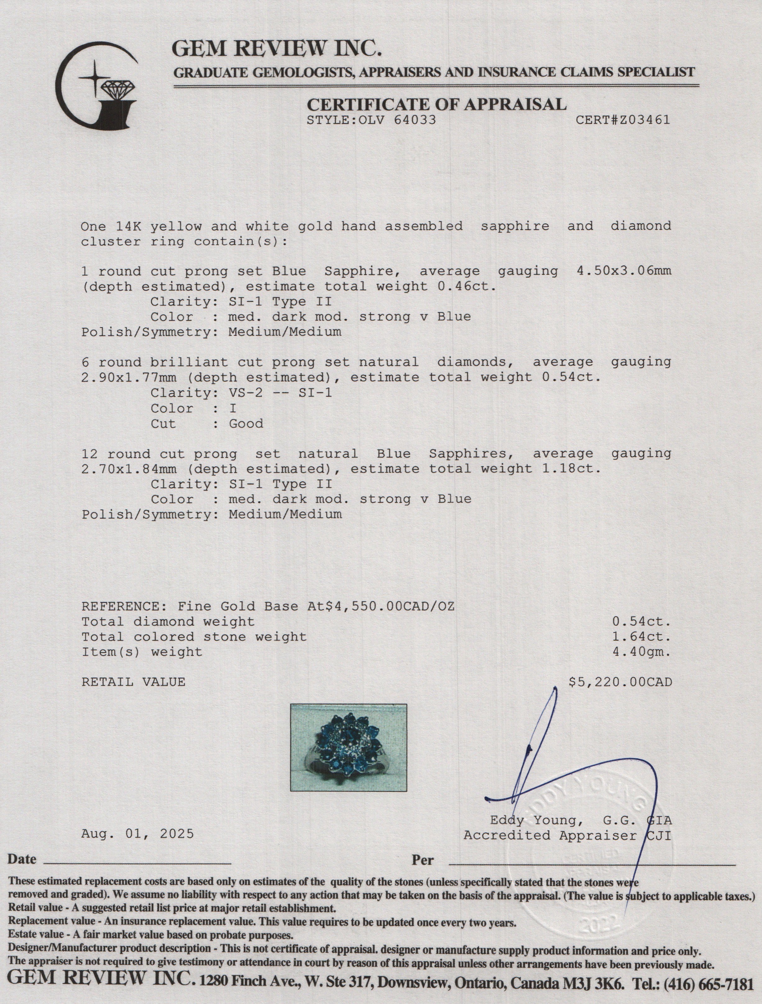 14k White Gold Blue Sapphire & Diamond Ring, Size 7