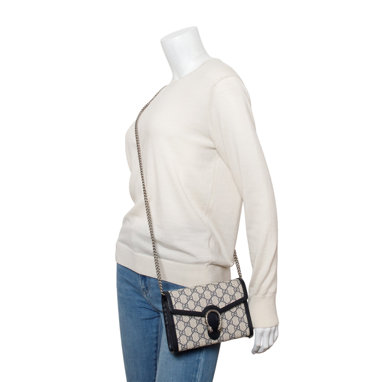 Gucci Beige/Blue Dionysus GG Supreme Wallet on Chain w/ Box & Receipt