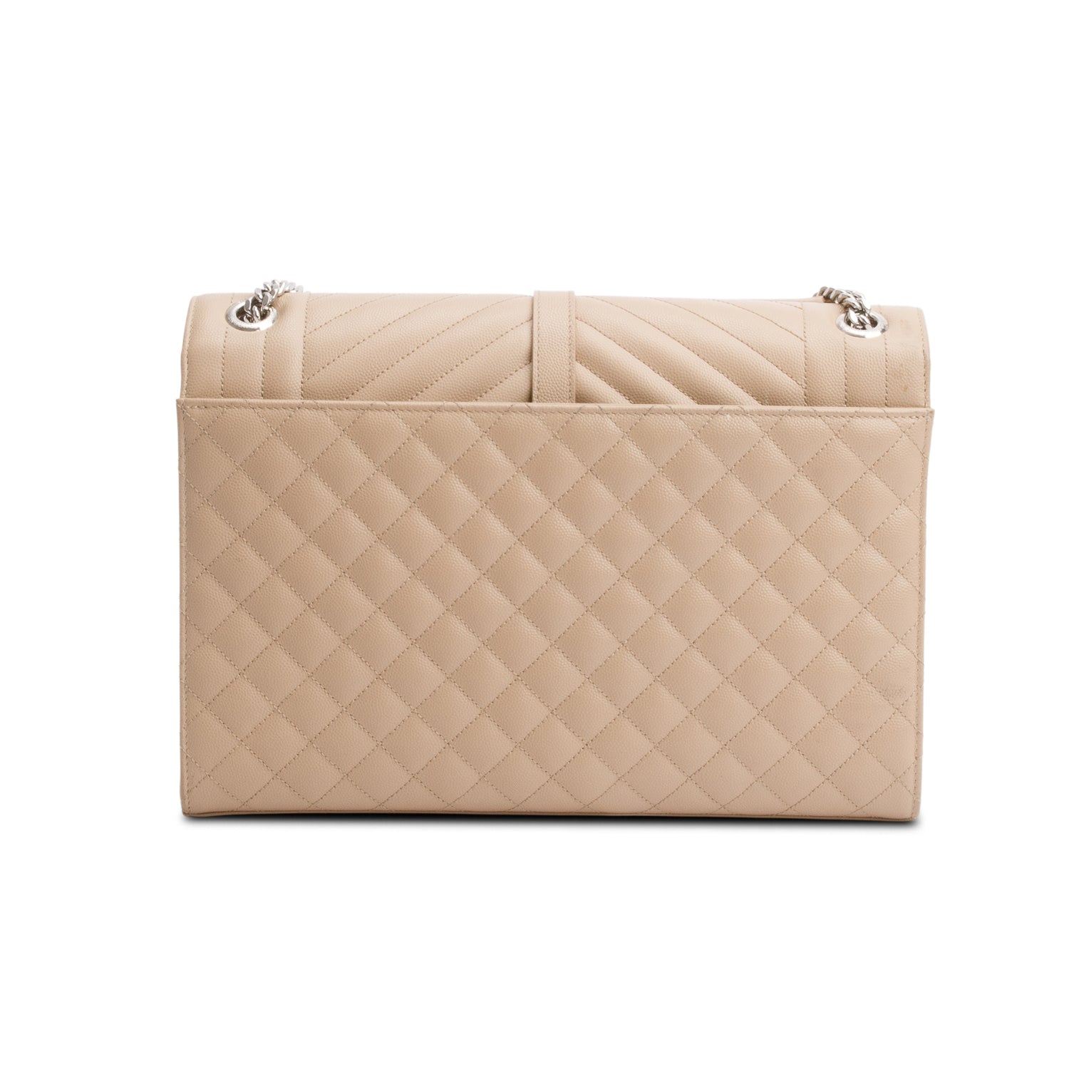 Saint Laurent Beige Quilted Grain De Poudre Leather Large Envelope Chain Bag