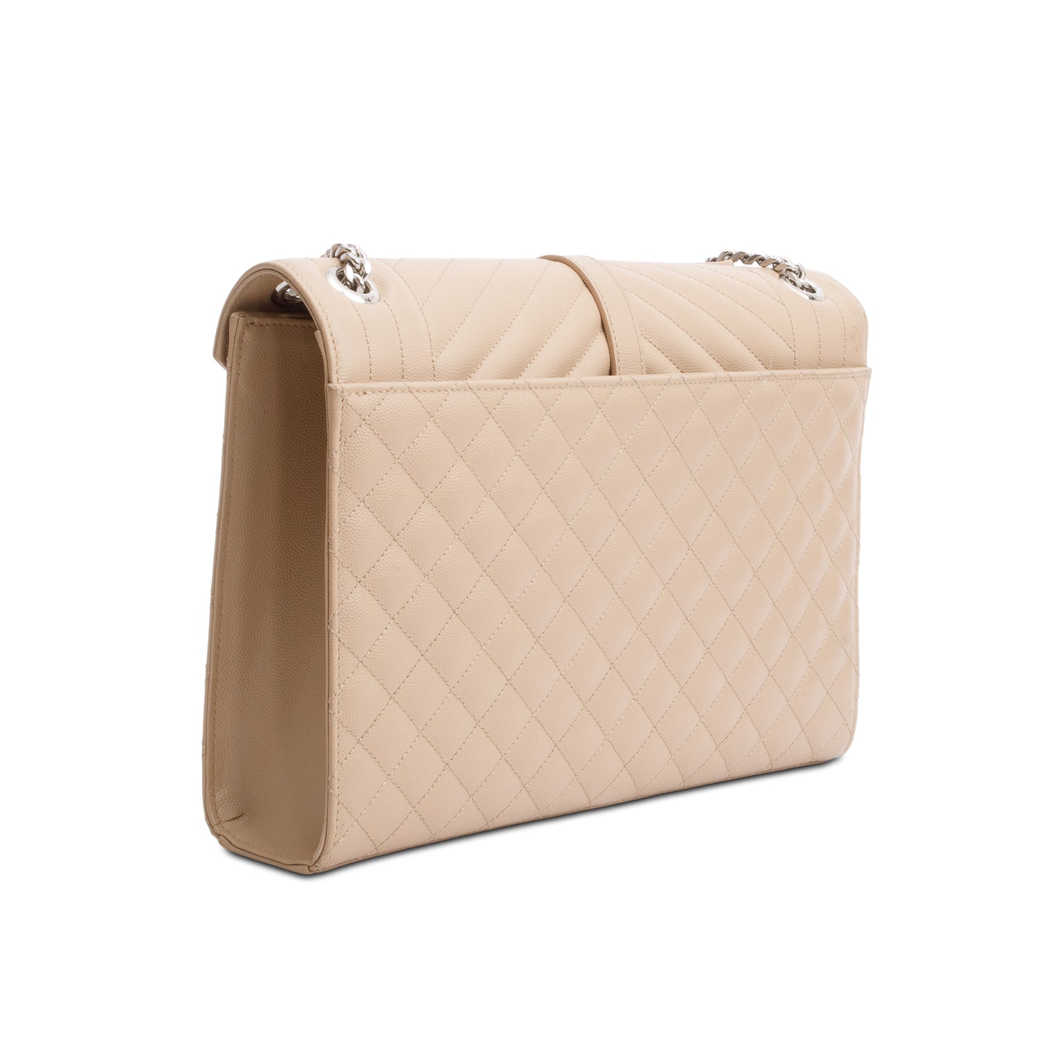 Saint Laurent Beige Quilted Grain De Poudre Leather Large Envelope Chain Bag