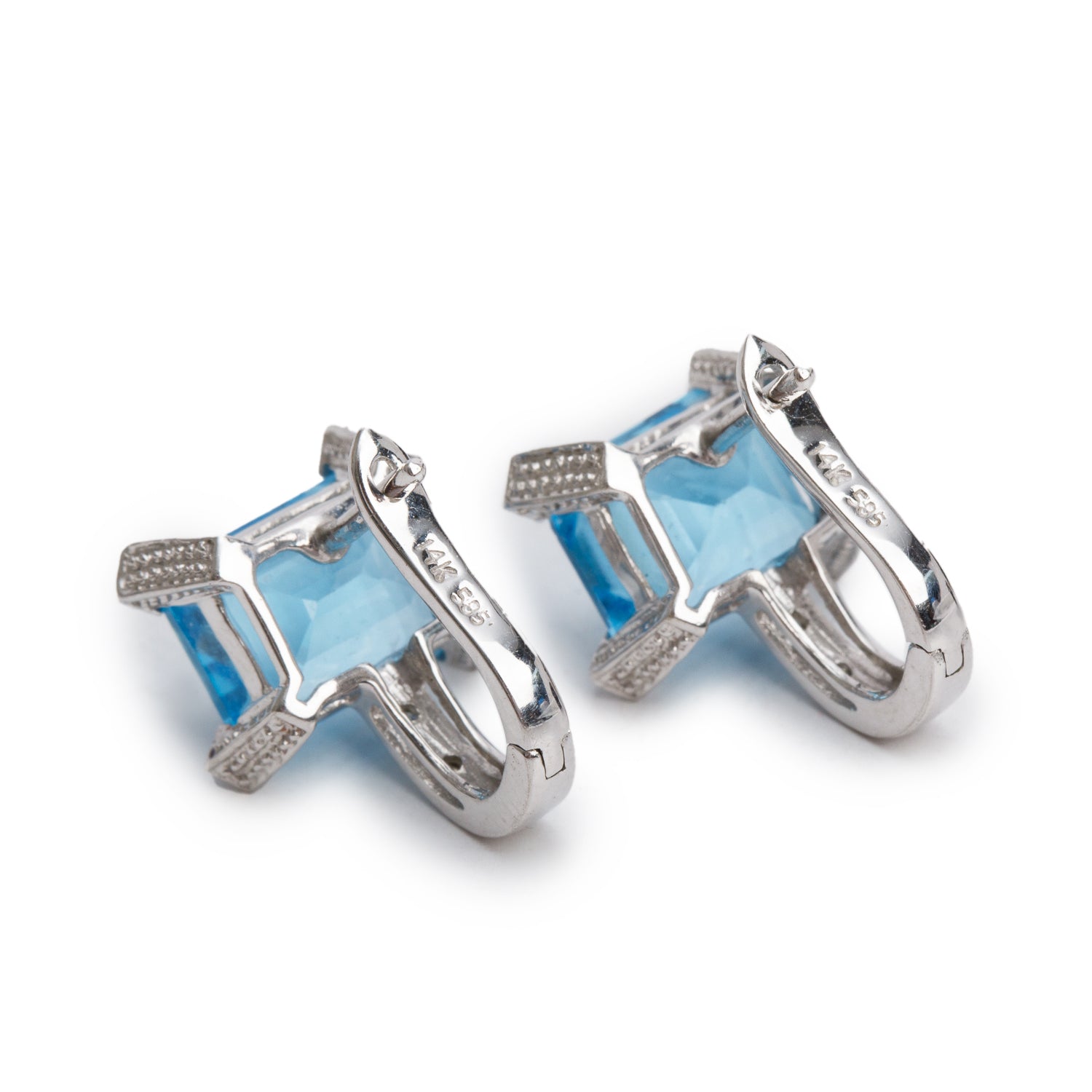 14k White Gold Blue Topaz & Diamond Earrings