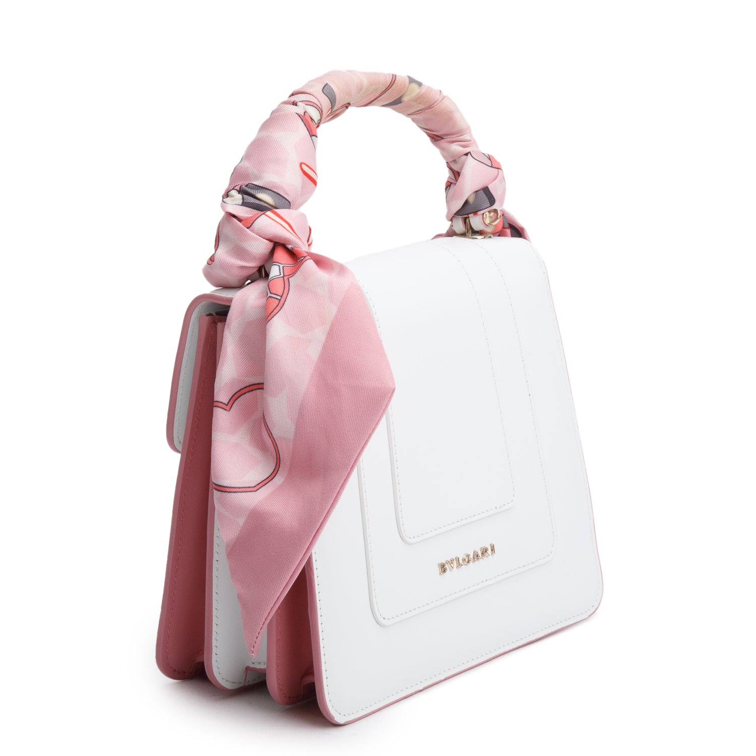 Bvlgari White/Pink Serpenti Forever Top Handle w/ Box, Straps, & Two Scarves
