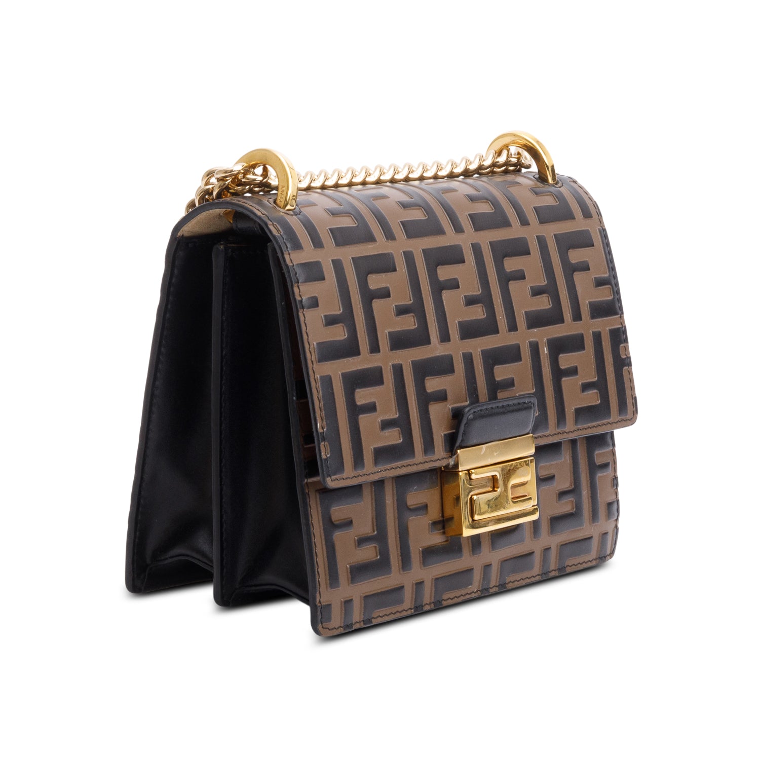 Fendi Vitello Liberty Bi-Color FF 1974 Embossed Small Kan U Shoulder Bag w/ Box