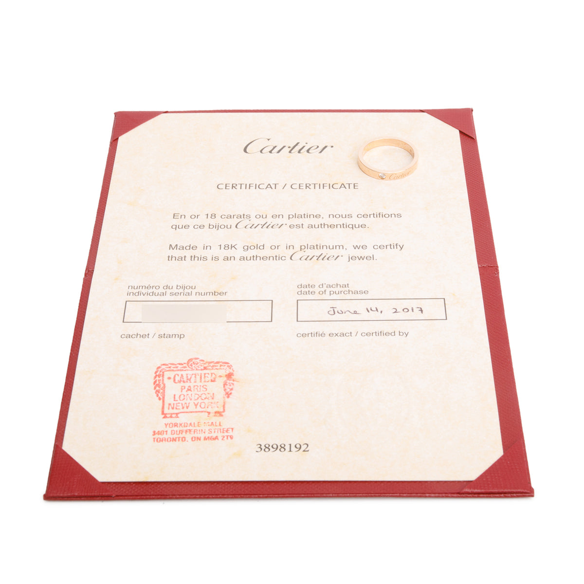 Cartier 18k Rose Gold 1 Diamond C de Cartier 3 MM Wedding Band Ring, Size 53 6.5 w/ Certificate