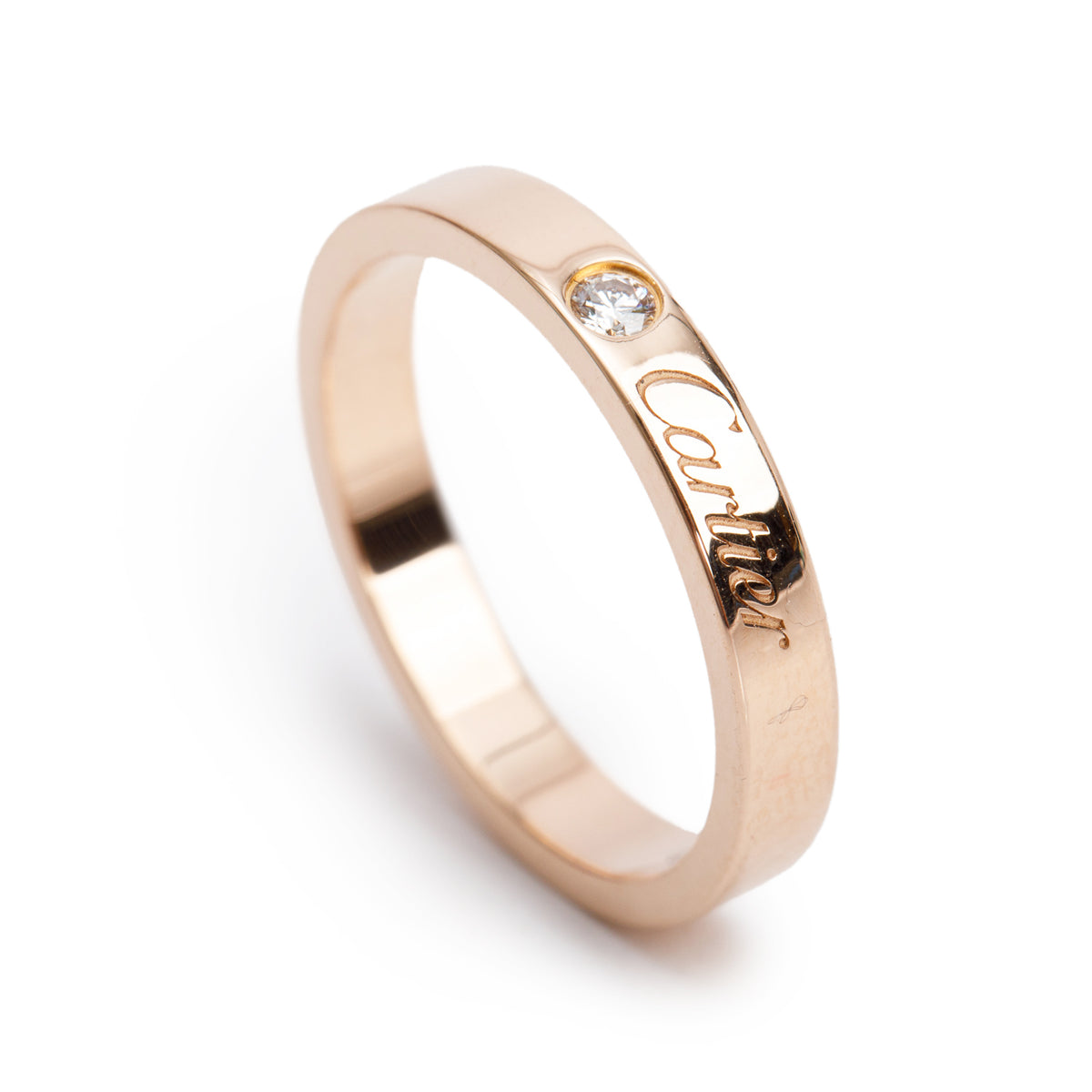 Cartier 18k Rose Gold 1 Diamond C de Cartier 3 MM Wedding Band Ring, Size 53 6.5 w/ Certificate