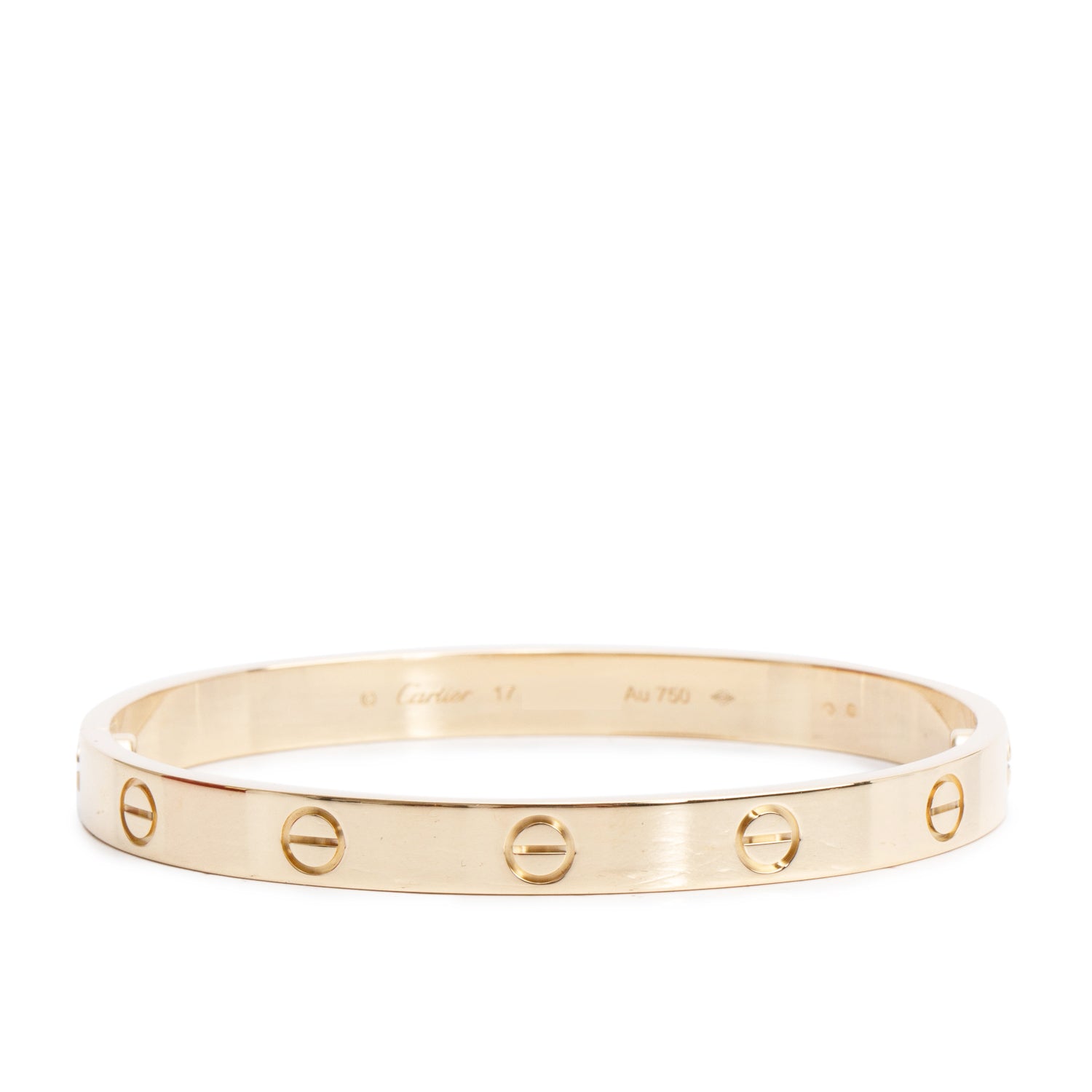 Cartier 18k Yellow Gold Love Bracelet, Classic Model, Size 17 w/ Box & Certificate