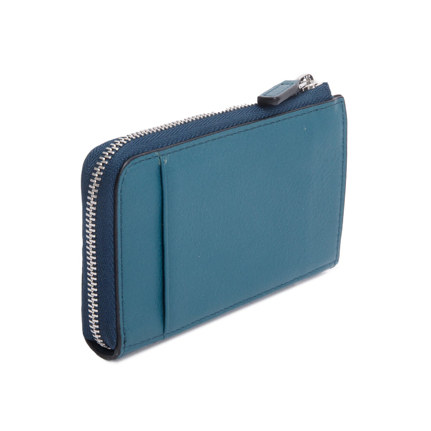 MCM Blue Monogram Embossed Leather Klara Zip Wallet