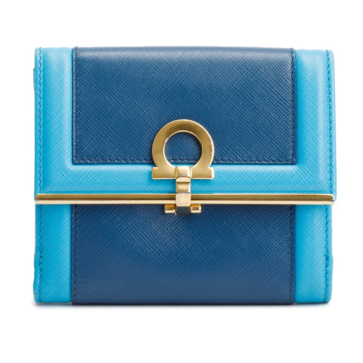 Salvatore Ferragamo Blue Saffiano Leather Gancini French Wallet