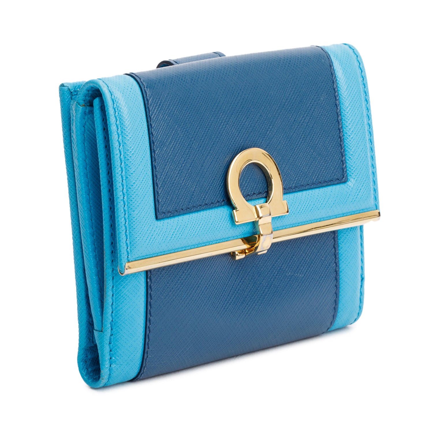 Salvatore Ferragamo Blue Saffiano Leather Gancini French Wallet