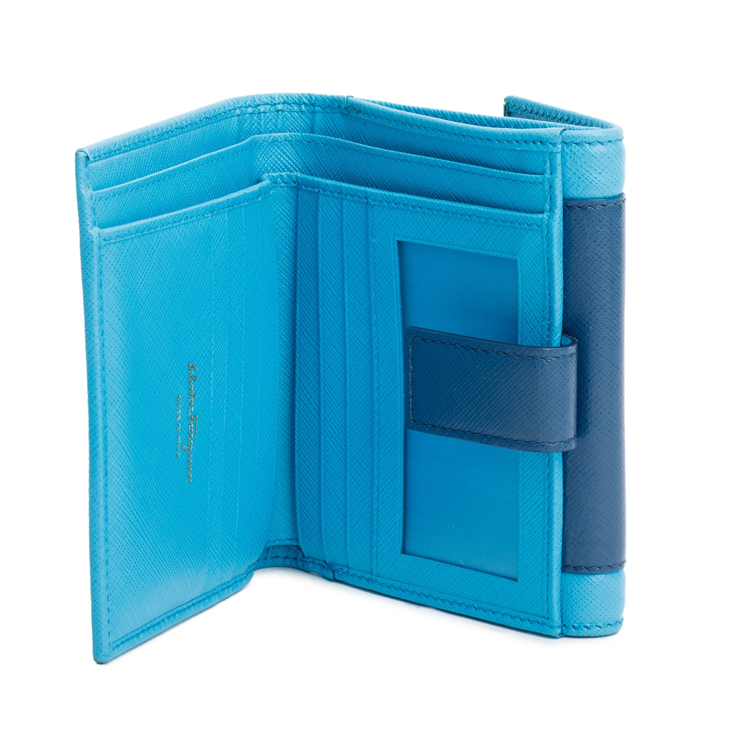 Salvatore Ferragamo Blue Saffiano Leather Gancini French Wallet