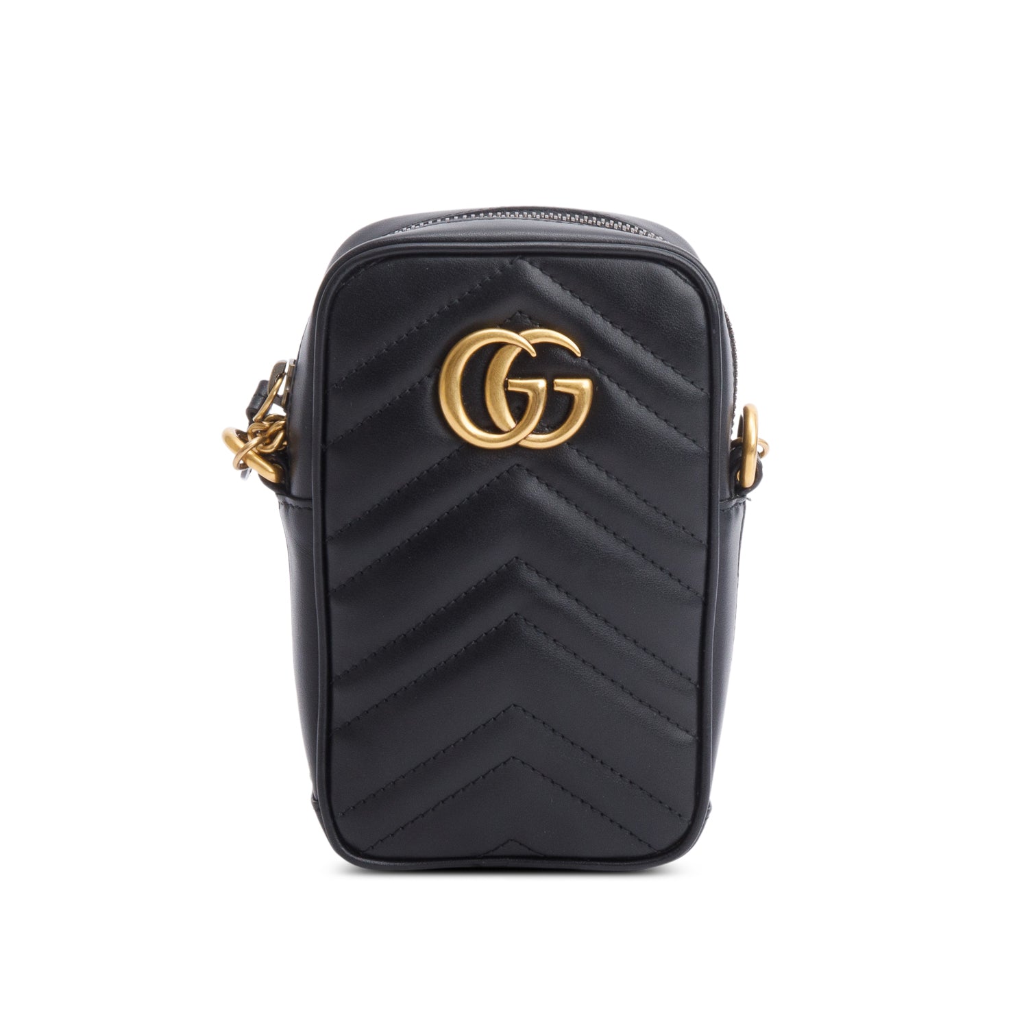 Gucci Black Matelasse Calfskin Leather Mini GG Marmont Crossbody Bag