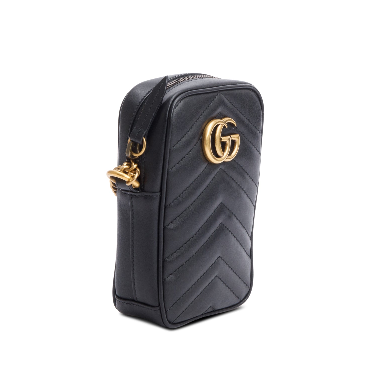 Gucci Black Matelasse Calfskin Leather Mini GG Marmont Crossbody Bag