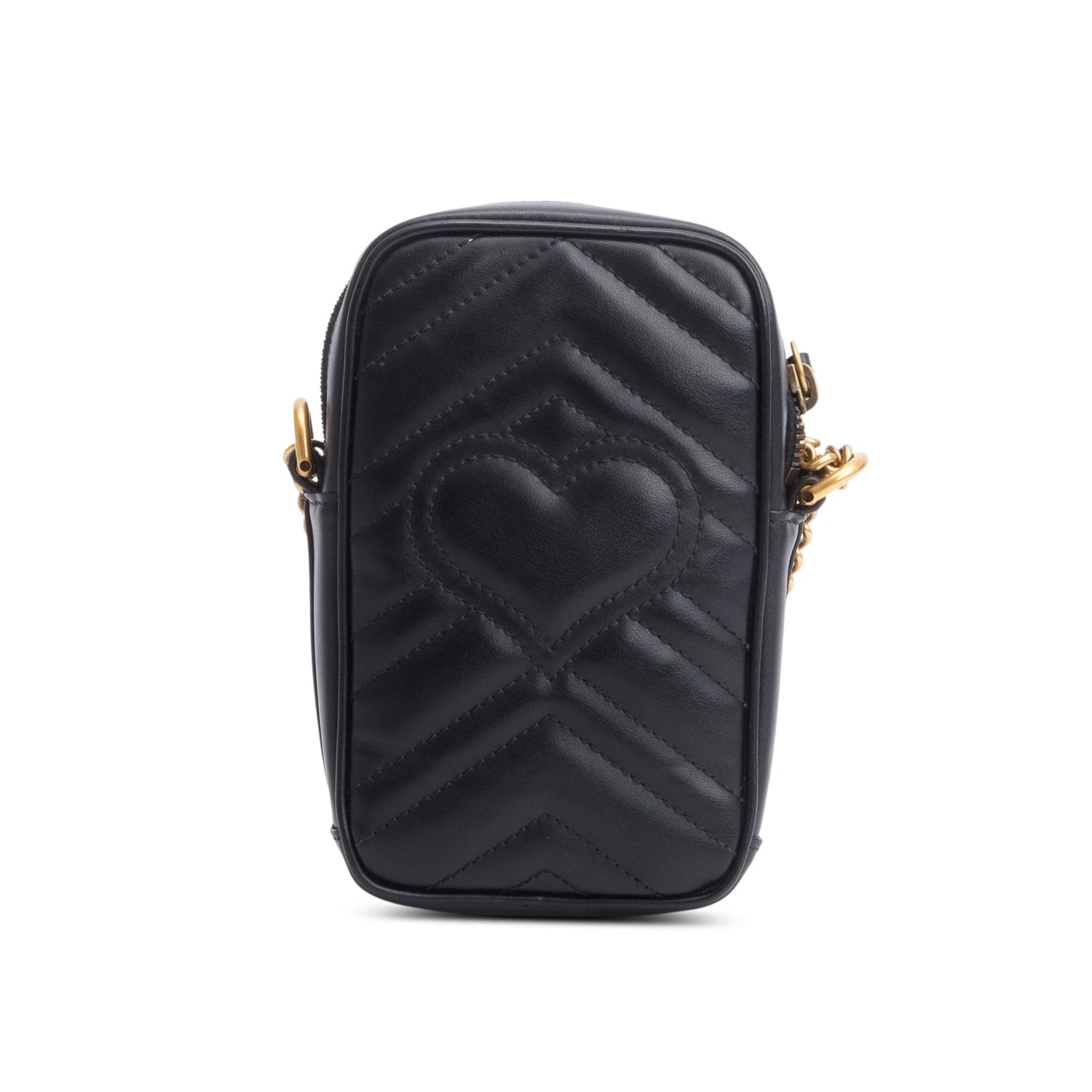 Gucci Black Matelasse Calfskin Leather Mini GG Marmont Crossbody Bag