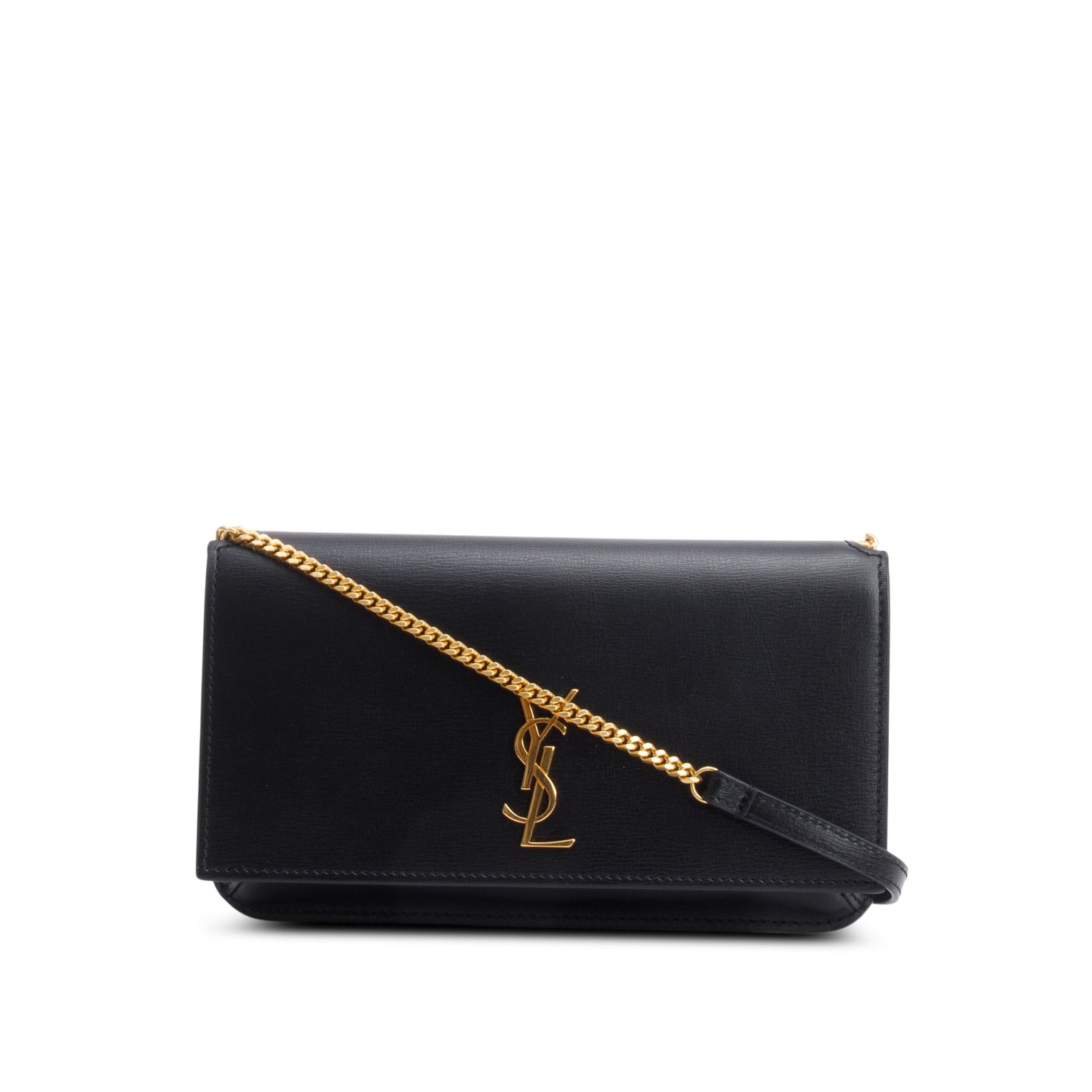 Saint Laurent Black Smooth Calfskin Leather Cassandre Phone Holder w/ Box