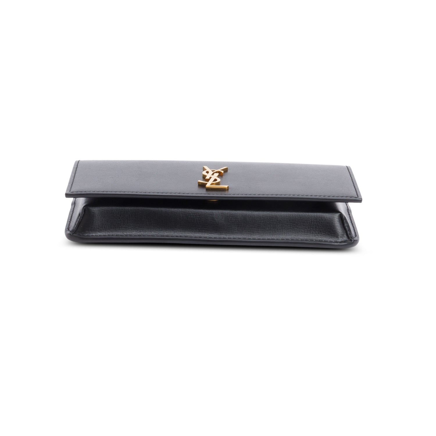 Saint Laurent Black Smooth Calfskin Leather Cassandre Phone Holder w/ Box