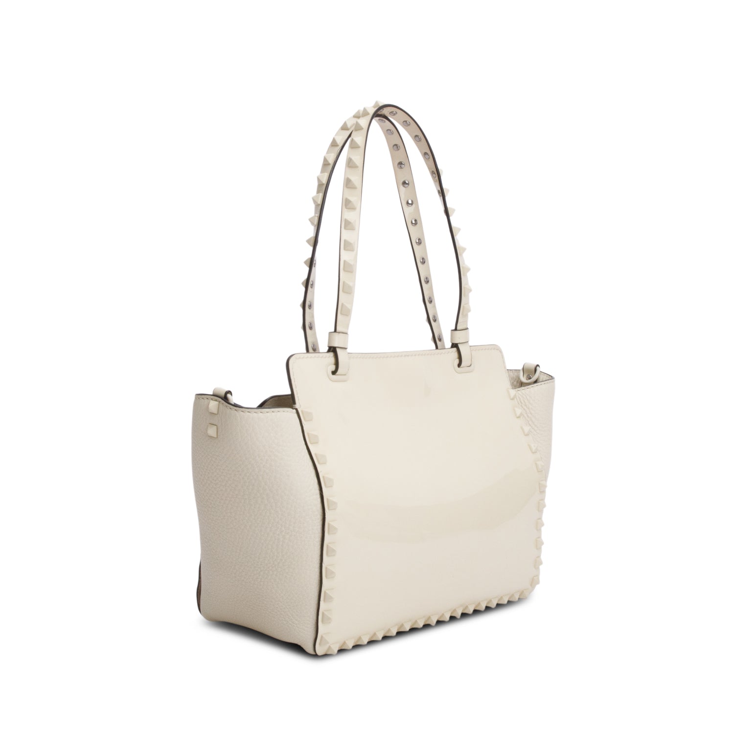 Valentino White Patent & Calfskin Leather Small Rockstud Tote Bag w/ Box & Strap