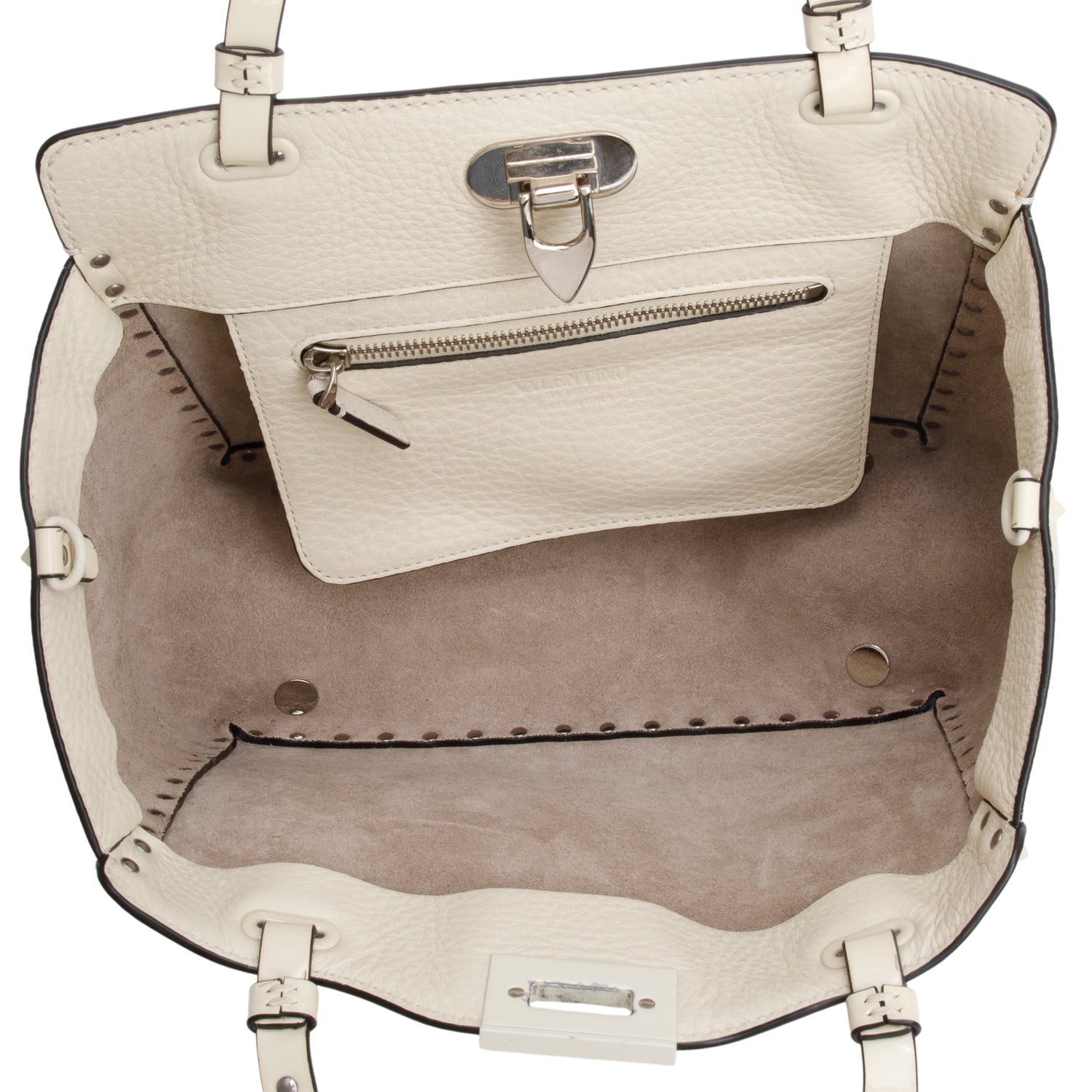 Valentino White Patent & Calfskin Leather Small Rockstud Tote Bag w/ Box & Strap